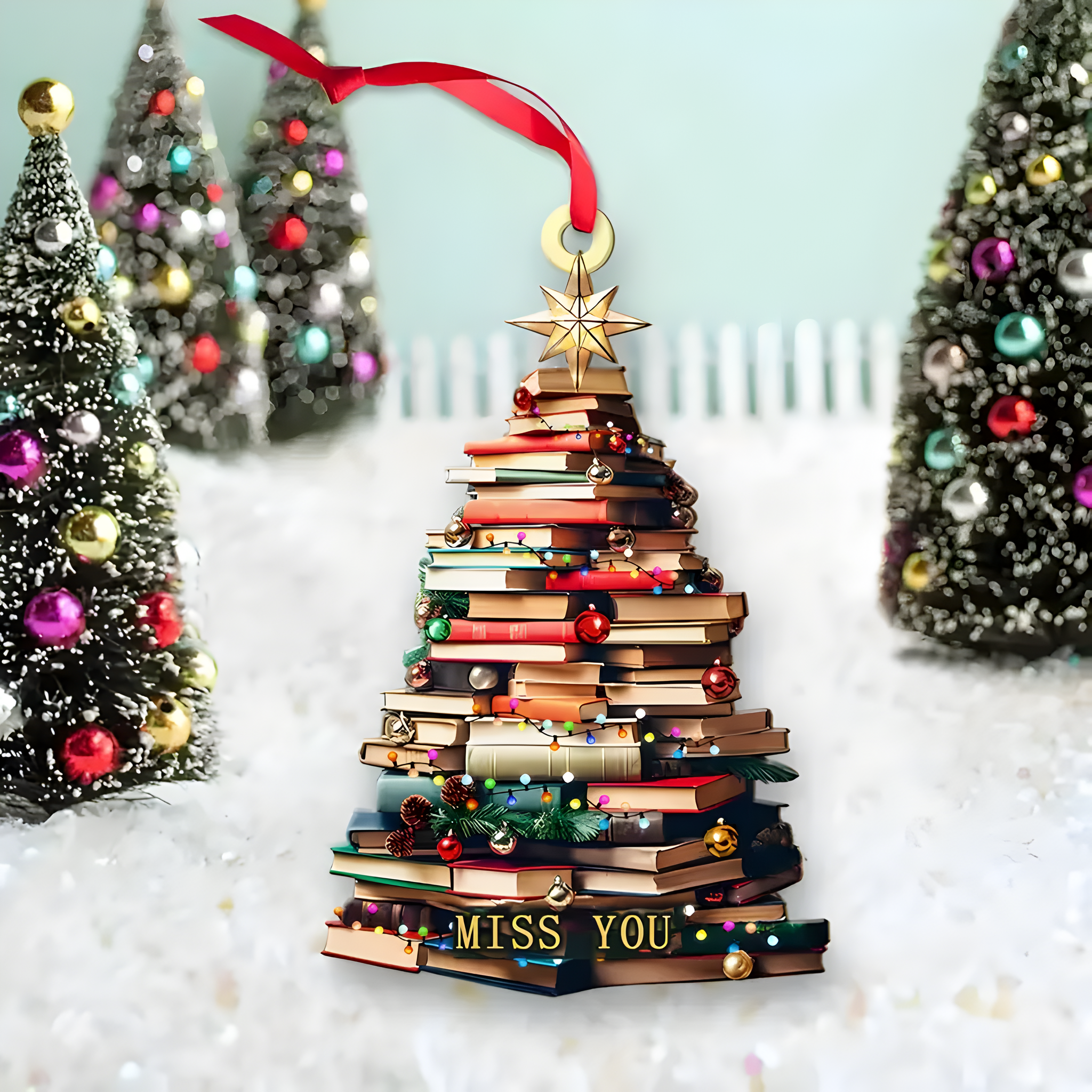 Personalized Christmas Book Tree Ornament, Acrylic Tree-Shaped Hanging Decor, 2024 Customizable Holiday Ornament, Classic Style, Battery-Free, for Home & Kitchen ORN2709