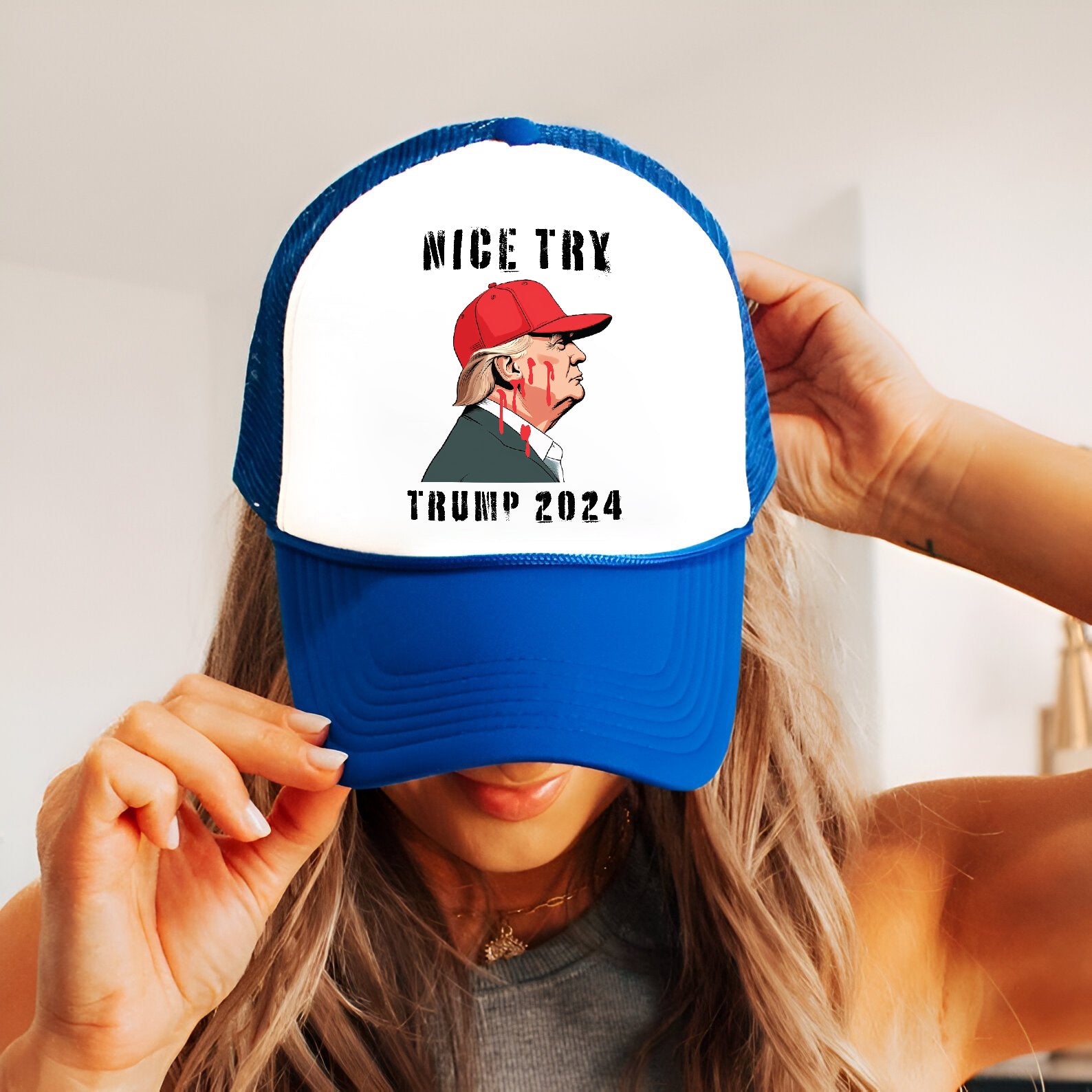 Nice Try Trump 2024 Embroidered Hat Trucker Hat #27 Tu4