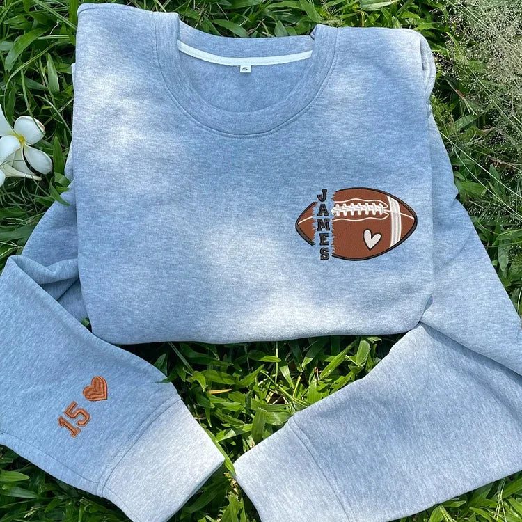 Personalized Football Embroidered Sweatshirt- Custom Football Name And Number On Sleeve Embroidered Sweatshirt EMHA1009S