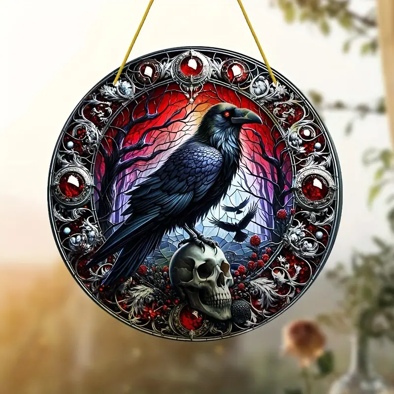 Halloween Evil Raven Suncatcher - 8'' Acrylic Light Catcher for Garden, Room, and Outdoor Patio Decor - Horror Themed Gift for Family, Friends, and Loved Ones - Spooky Festival and Gothic Decoration ORHA2408