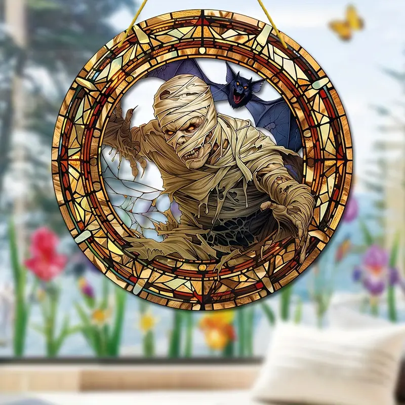 Spooky Mummy Halloween Hanging Decor - 8x8 Colorful Acrylic Suncatcher, Gothic Home & Window Accent, Perfect for Garland & Housewarming Gifts ORHA2408