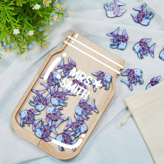 Personalized Fill The Jar With Purple Fish Teacher Reward Jar rejar