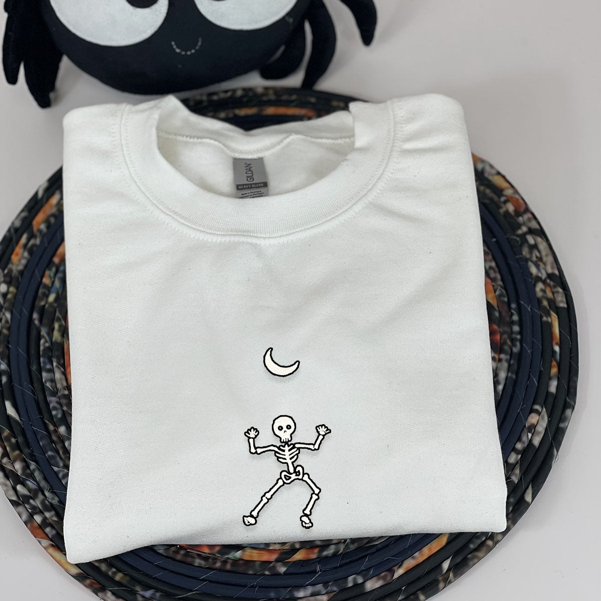 Dancing Skeleton Crewneck, Embroidered Halloween Sweatshirt, Hoodie EMHA2608