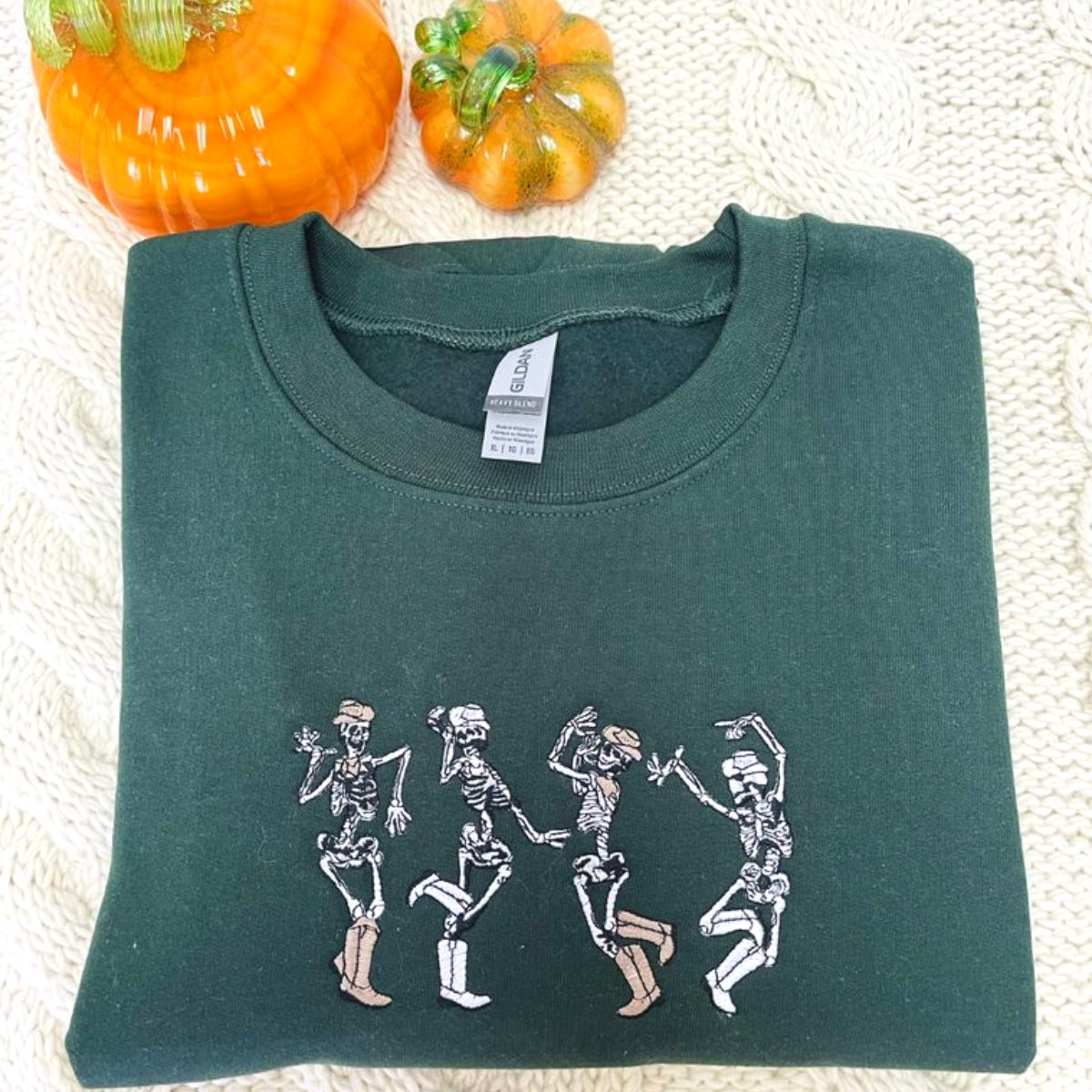 Dancing Skeletons Sweatshirt, Halloween Crewneck Embroidered EMHA2608