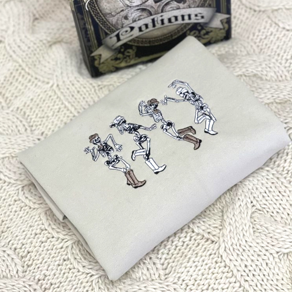 Dancing Skeletons Sweatshirt, Halloween Crewneck Embroidered EMHA2608