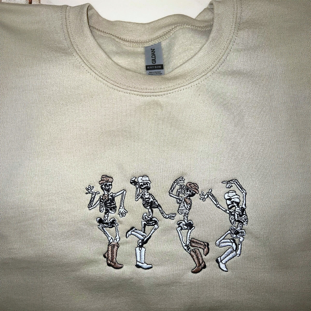 Dancing Skeletons Sweatshirt, Halloween Crewneck Embroidered EMHA2608