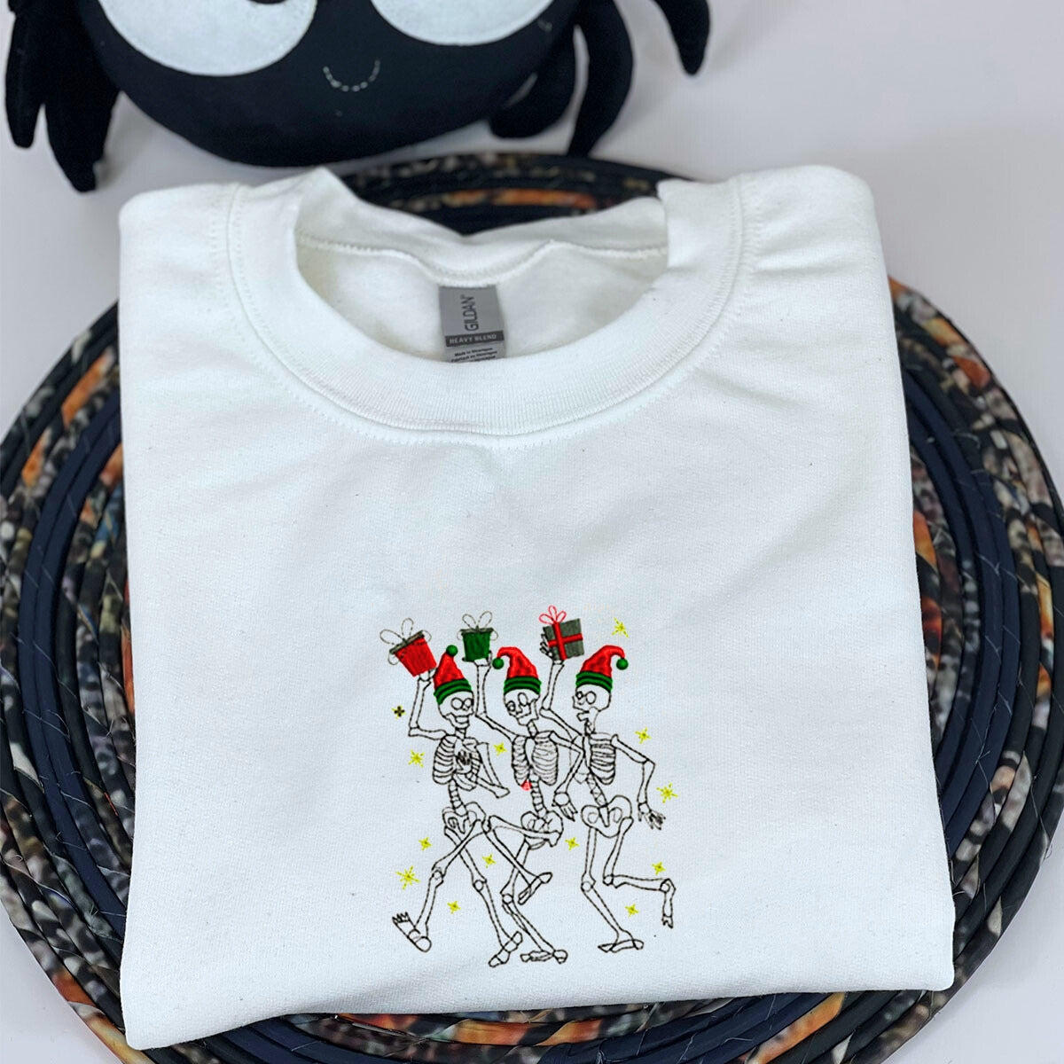 Dancing Skeletons Sweatshirt, Merry Christmas Crewneck Embroidered EMHA2608