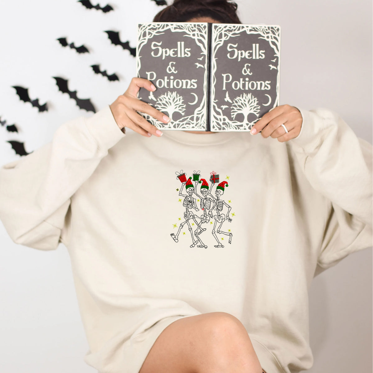 Dancing Skeletons Sweatshirt, Merry Christmas Crewneck Embroidered EMHA2608