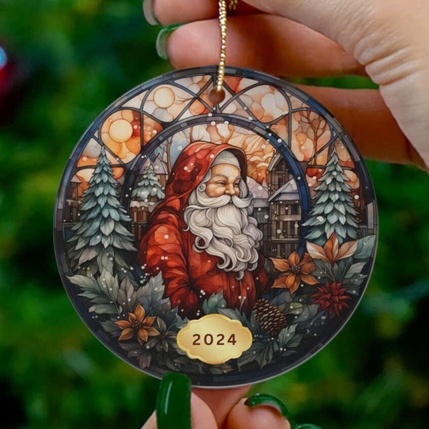Dated Christmas 2024 Ornament, Christmas Decoration, Holiday Gift Idea, Heirloom Keepsake, Round Ceramic, Gift Exchange, Gift Idea,Xmas Tree HAOR14