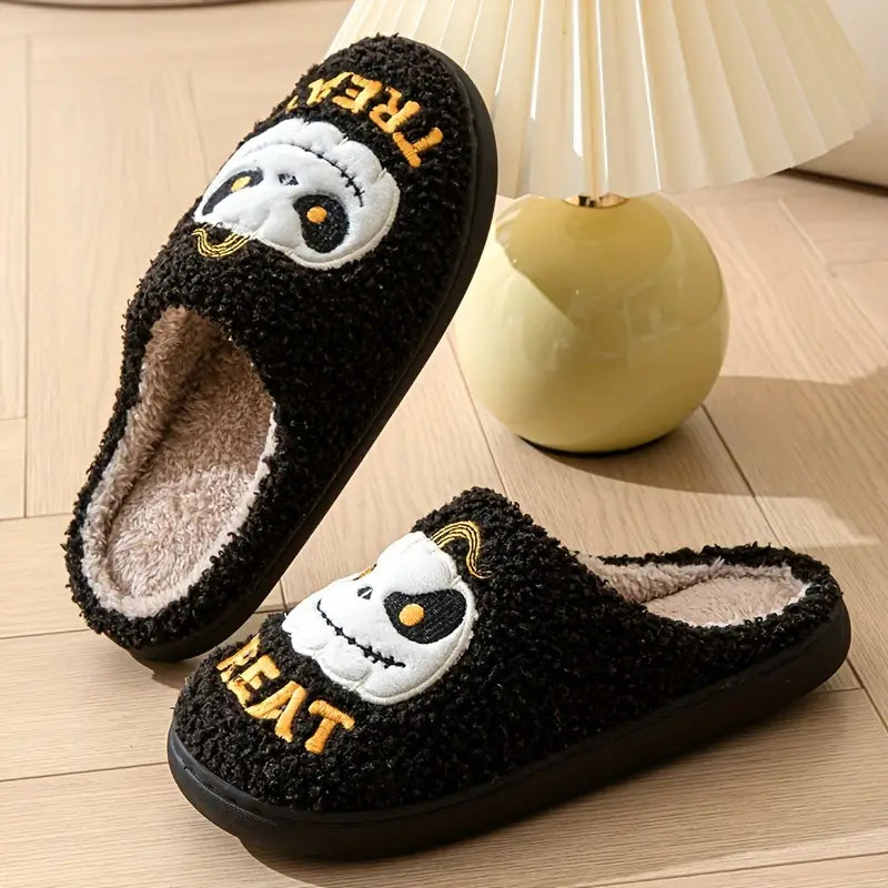 Men's Halloween Style Devil Pumpkin Pattern Fuzzy Slippers, Comfy Non Slip Casual Durable Thermal Slides, Men's Winter Indoor Footwear SL0808 10