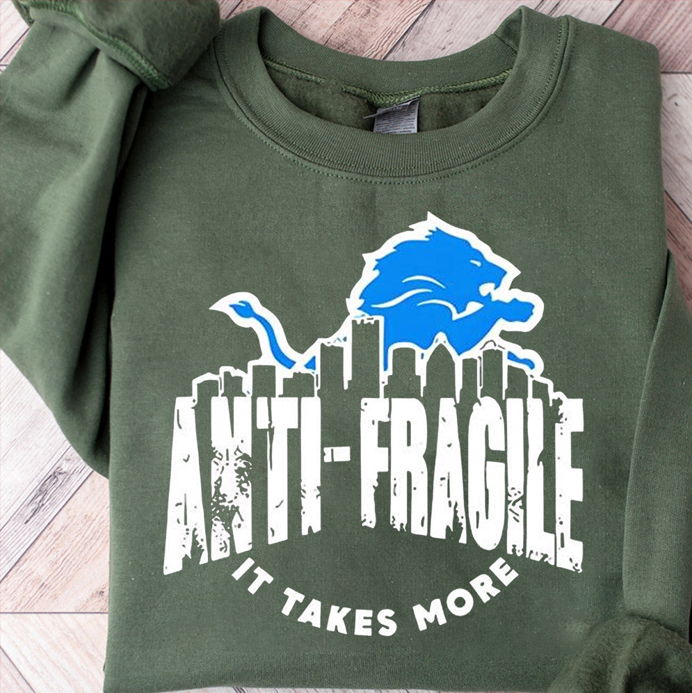 Detroit Lions anti Fragile it takes more shirt, Retro Distressed Crewneck T-Shirt, Game Day Hoodie & Shirt Gift for Fans