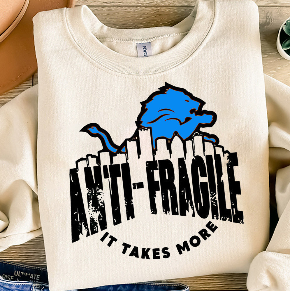 Detroit Lions anti Fragile it takes more shirt, Retro Distressed Crewneck T-Shirt, Game Day Hoodie & Shirt Gift for Fans