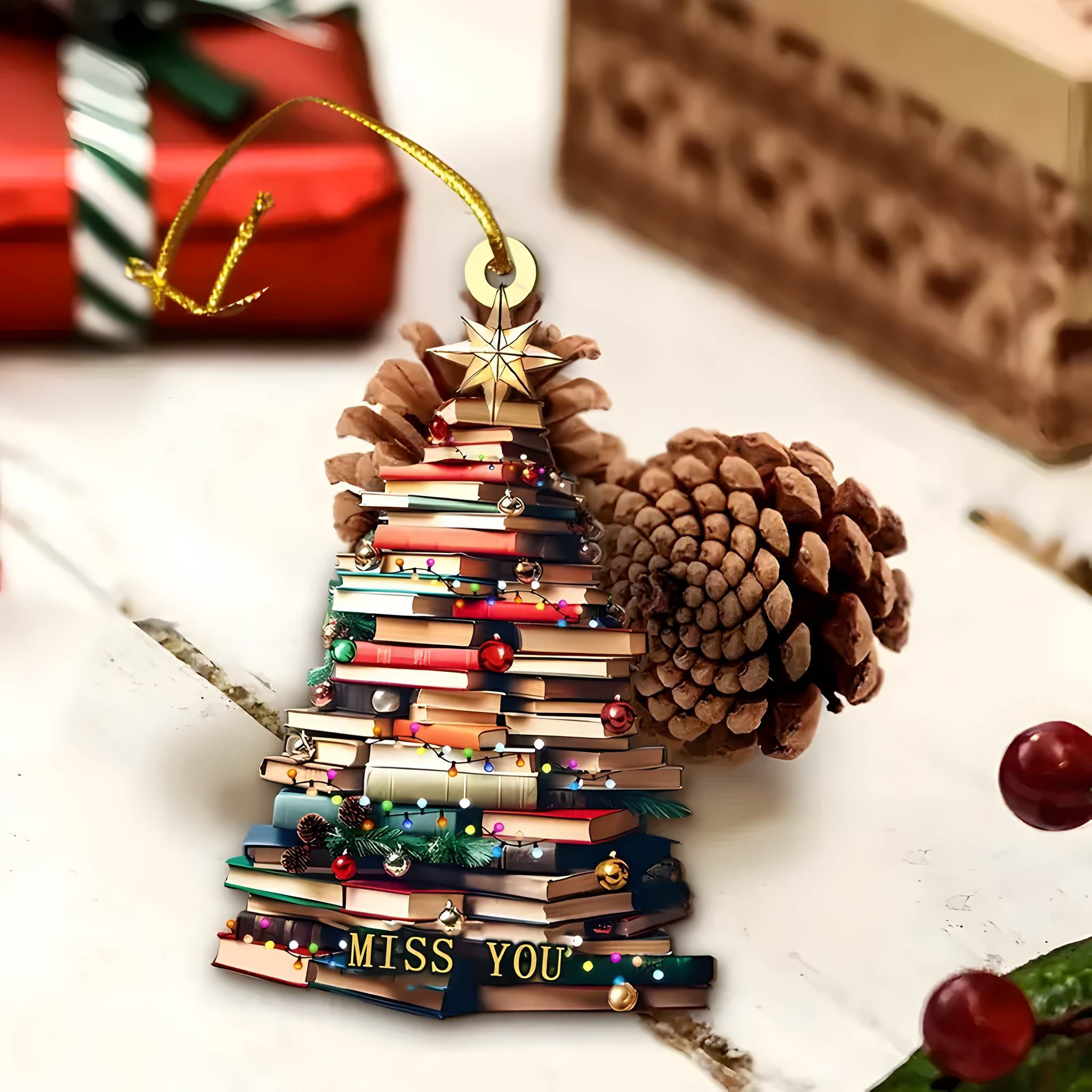 Personalized Christmas Book Tree Ornament, Acrylic Tree-Shaped Hanging Decor, 2024 Customizable Holiday Ornament, Classic Style, Battery-Free, for Home & Kitchen ORN2709