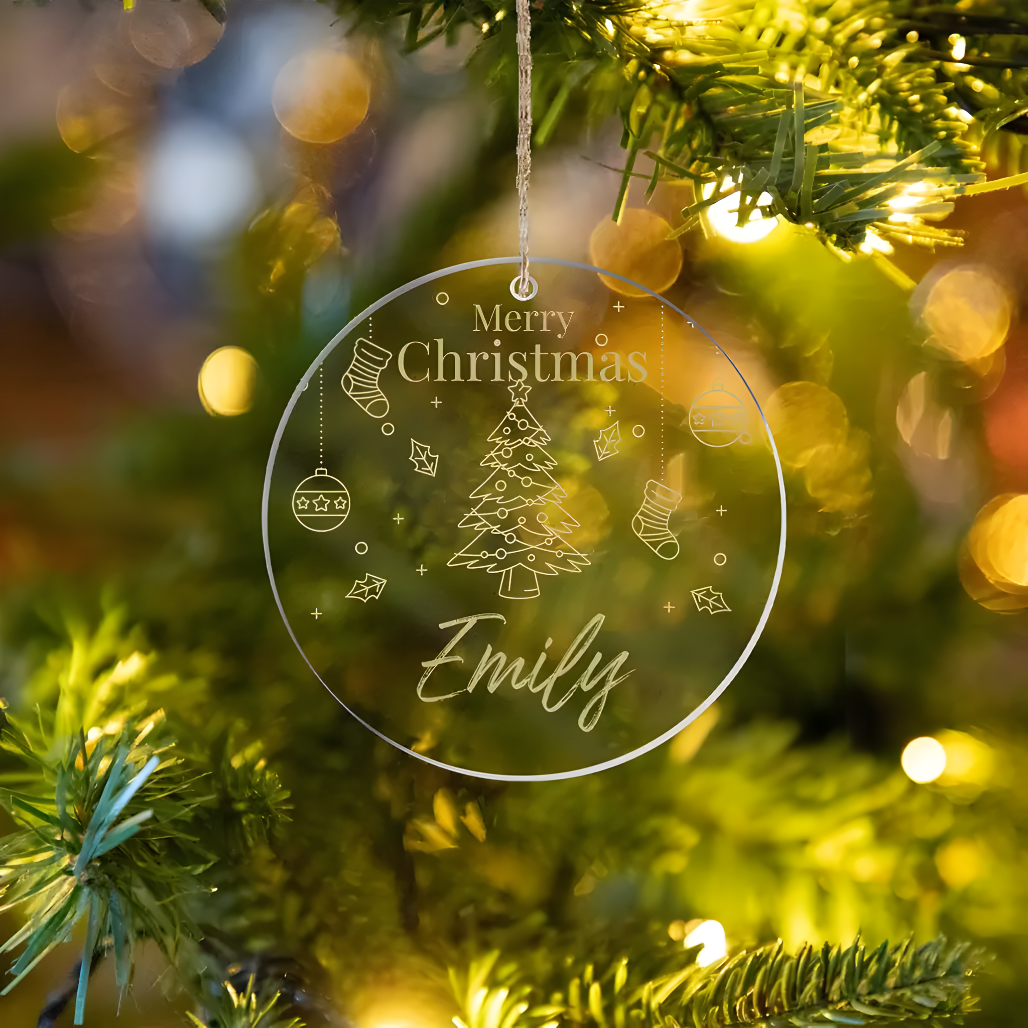 Personalized Acrylic Christmas Tree Ornament with Custom Name - Versatile Celebration Decoration for Wedding, Birthday, and Housewarming ORN2709
