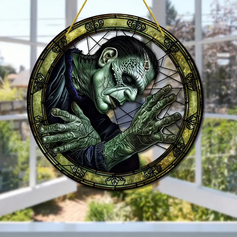 Vintage-Style Frankenstein Monster Acrylic Stained Glass Window Hanging Suncatcher, 8 Decorative Sign & Plaque - Gothic Horror Character for Home Decor, Wall Art, Wreath Accent, Housewarming Gift ORHA2408