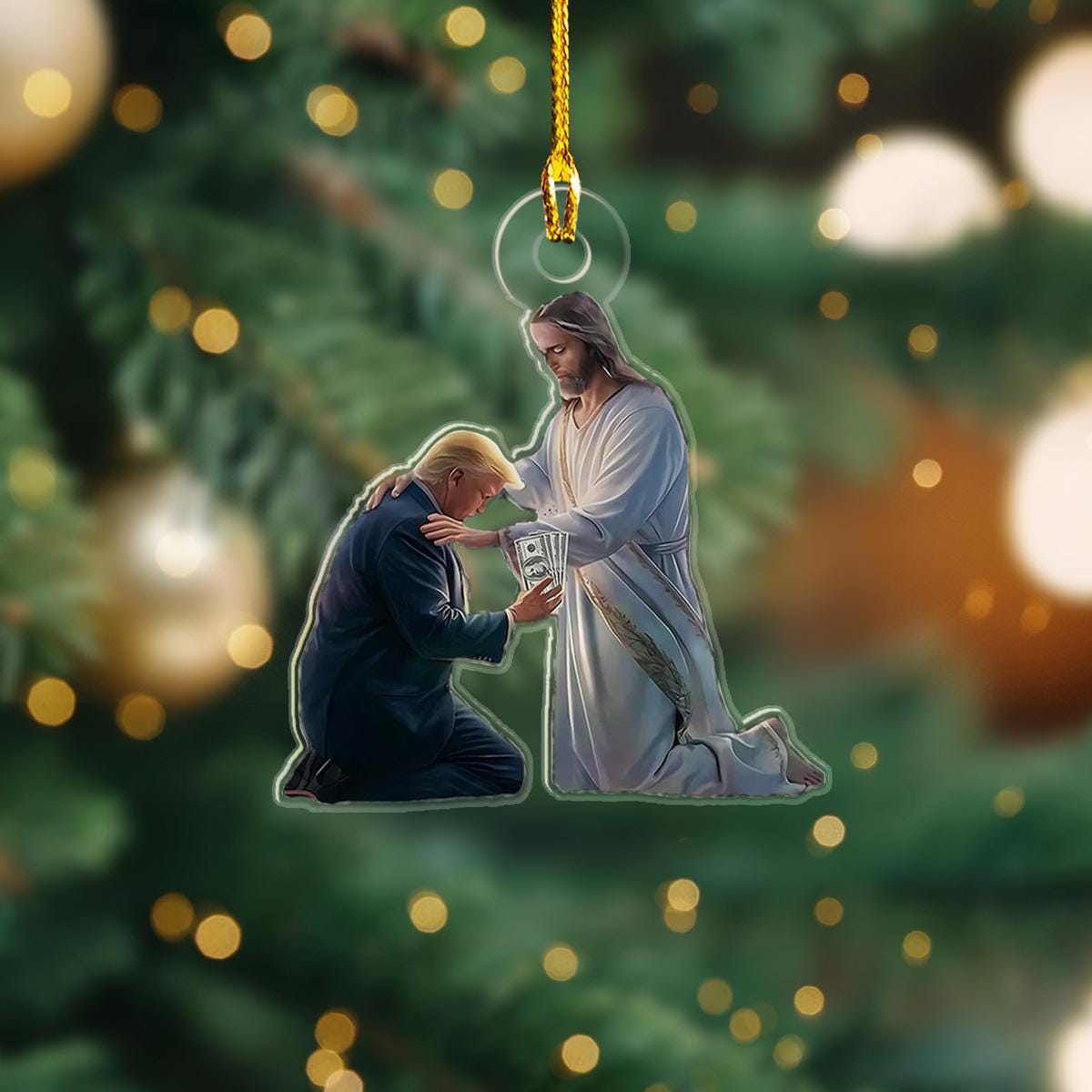 Donald Trump MAGA Christmas 2D Printed Ornament, Donald Trump President Ornament, Jesus And Donald Trump 2024 Christmas Ornament ORNO5