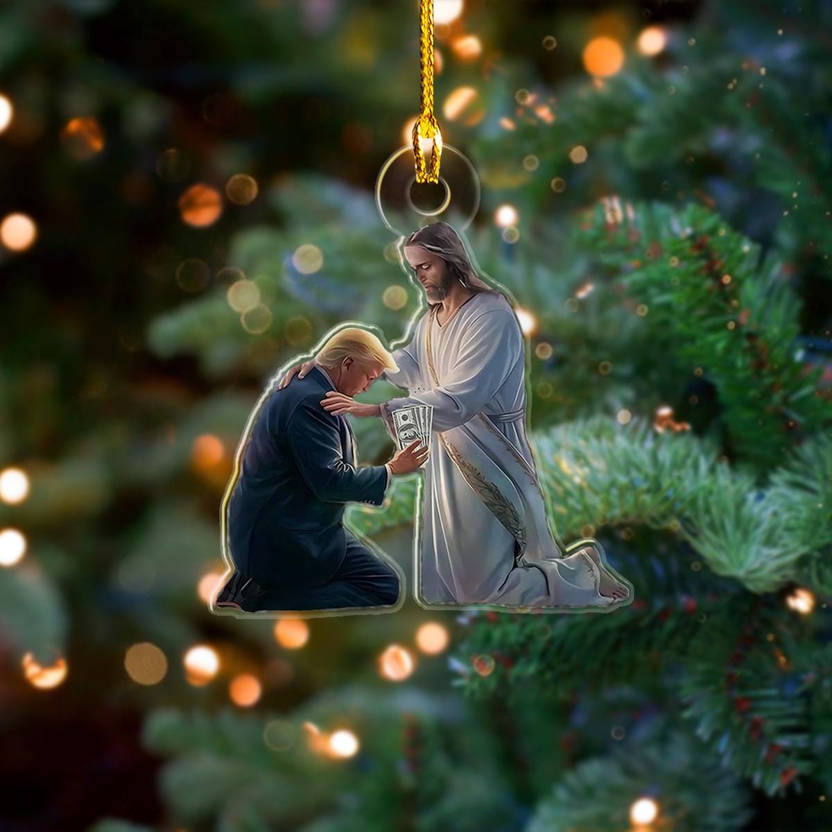 Donald Trump MAGA Christmas 2D Printed Ornament, Donald Trump President Ornament, Jesus And Donald Trump 2024 Christmas Ornament ORNO5