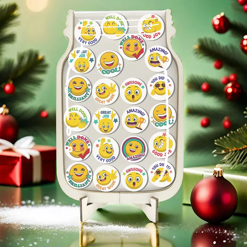 joyful Rhubarb Reward Jar - Colorful Cartoon Facial Expressions For Behavior Encouragement, Perfect For Toilet Training & Classroom Motivation, AcrylicFaux Wood, No Batteries Required REJARTEM