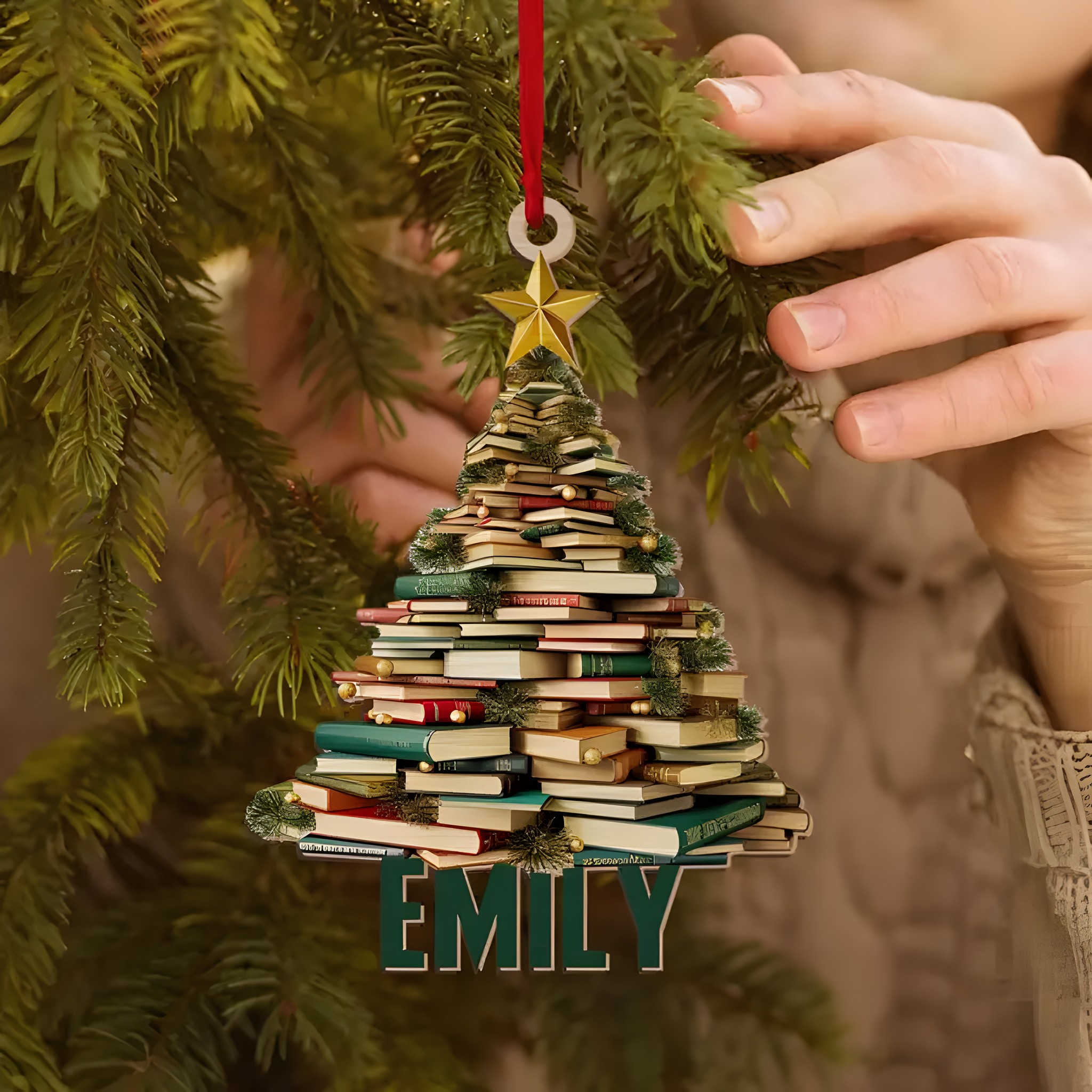 Customizable Book Christmas Tree Acrylic Keychain Pendant - Wall Mount, Adjustable, Casual Style Key Holder for Car, Backpack, Reading Ornament ORN2709