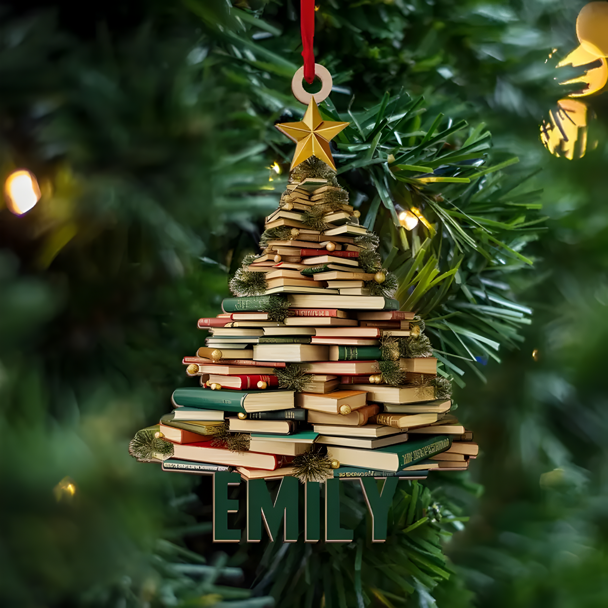 Customizable Book Christmas Tree Acrylic Keychain Pendant - Wall Mount, Adjustable, Casual Style Key Holder for Car, Backpack, Reading Ornament ORN2709