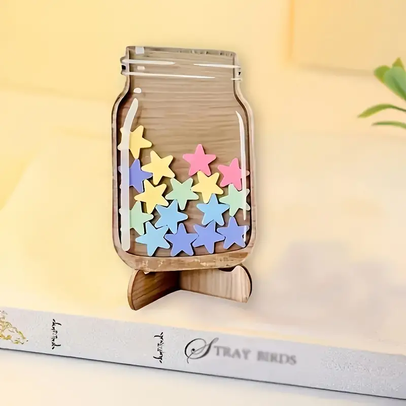 Wooden Star Reward Jar for Classroom and Family - Encouraging Star Sticker Teaching Tool for Positive Reinforcement and Behavior Management REJARTEM