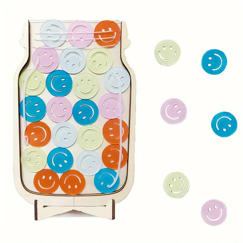 Goal-Setting joyful Face Reward Jar - Wooden Behavior Tracker For Home & Classroom, Fun Daily Training Chart With Star Awards REJARTEM
