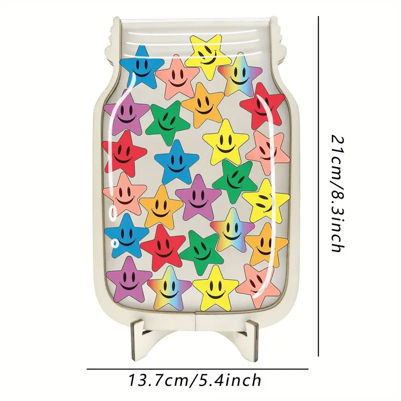 Happy joyful Star Reward Jar - Perfect For Classroom, Toilet Training & Behavior Motivation - AcrylicFaux Wood, No Power Needed - Ideal Educational Gift REJARTEM