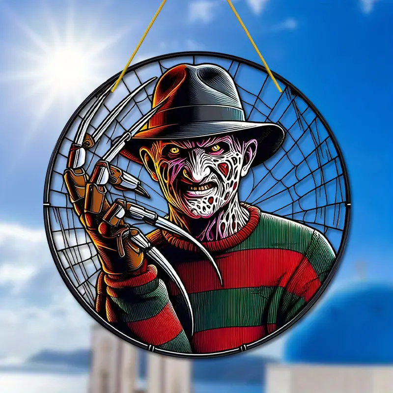 Freddy Krueger Suncatcher for Windows - 8x8 Halloween Decor, Perfect Gift for Horror Fans, Ideal for Front Door & Home Scene Setting ORHA2408
