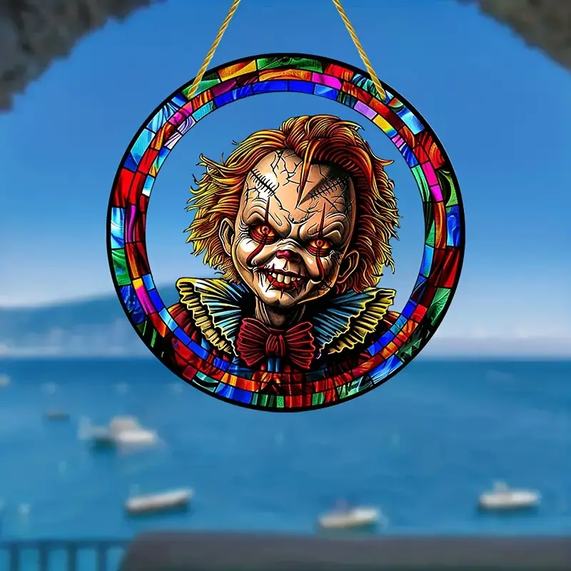 Glam Style Acrylic Hanging Ornament, 1 Pc 9.2 Round Horror Theme Sun Catcher, Halloween Nightmare Sign, Garden Patio Window Decor, No Feathers, Non-Electric ORHA2408