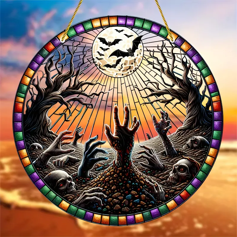 Spooky Ghost Hand Suncatcher - 8x8 Colorful Halloween Window Decor, Perfect for Garden, Bedroom, Porch & Indoor Spaces, Ideal Gift for Friends ORHA2408