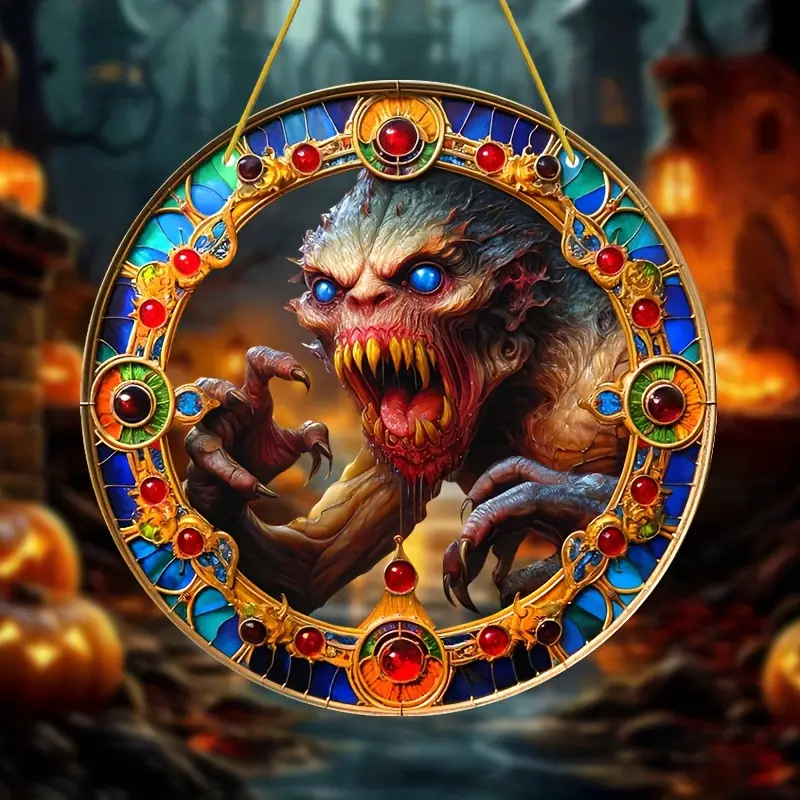 Spooky Halloween Zombie Sun Catcher - 8x8 Acrylic Window Hanging, Perfect for Garden & Room Decor, Whimsical Horror Theme Spooky Home Decor ORHA2408