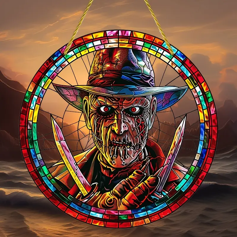 Spooky Horror-Themed Acrylic Sun Catcher 8x8 - Perfect for Halloween, Home & Window Decor, Wreath Centerpiece, Porch & Wall Accent ORHA2408