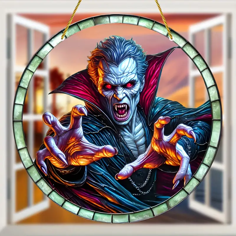 Vampire Suncatcher 8x8 - Colorful Stained Glass Window Hanging, Halloween Wall Art Decor, Perfect Gift for Holiday Parties & Home Decoration ORHA2408