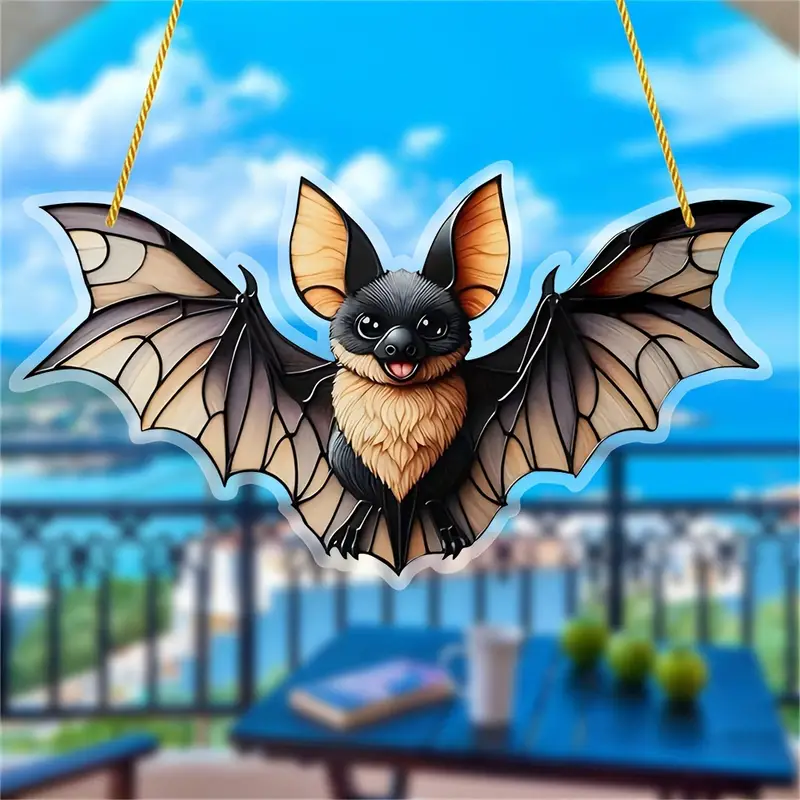 Charming Bat Suncatcher - Colorful Acrylic Window Hanging, Perfect for Fall & Halloween Decor, Ideal Housewarming or Women's Gift, 8x4.3 - Versatile for Home, Porch, Wall ORHA2608