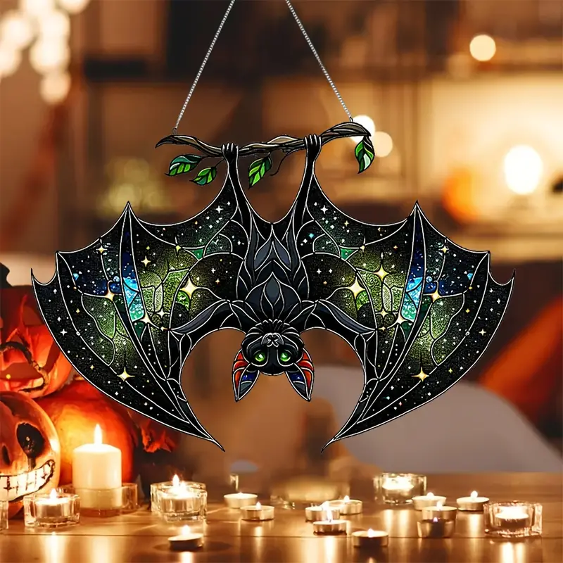 Glam Acrylic Bat Sun Catcher Hanging Ornament - 1 pc Halloween Animal Theme Decor, No Electricity Required, Featherless, Ideal for Yard, Window, Garden Decoration ORHA2608