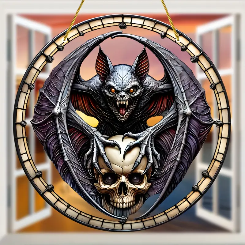 Halloween Bat Suncatcher - 8 Inch Acrylic Hanging Window Decoration, Wall Art for Friends, Whimsical Home Decor, Indoor Bedroom Kitchen, Garden, and Outdoor Farmyard Party Decorations ORHA2608