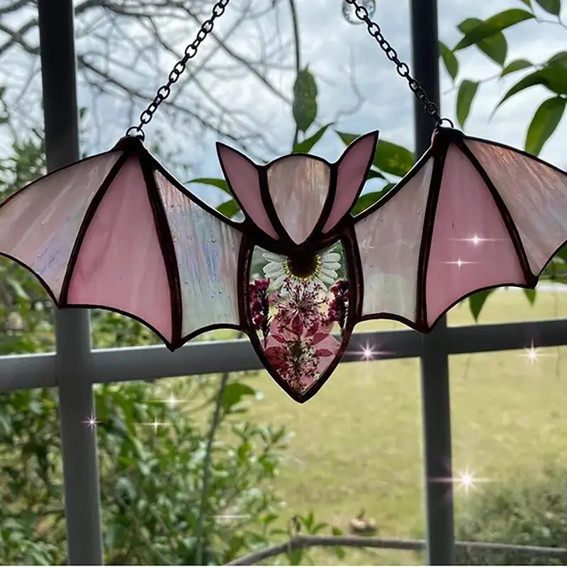 Halloween Decoration Bat Suncatcher Stained Glass Suncatcher Window Hanging Acrylic Wall Halloween Acrylic Bat Fashion ORHA2608