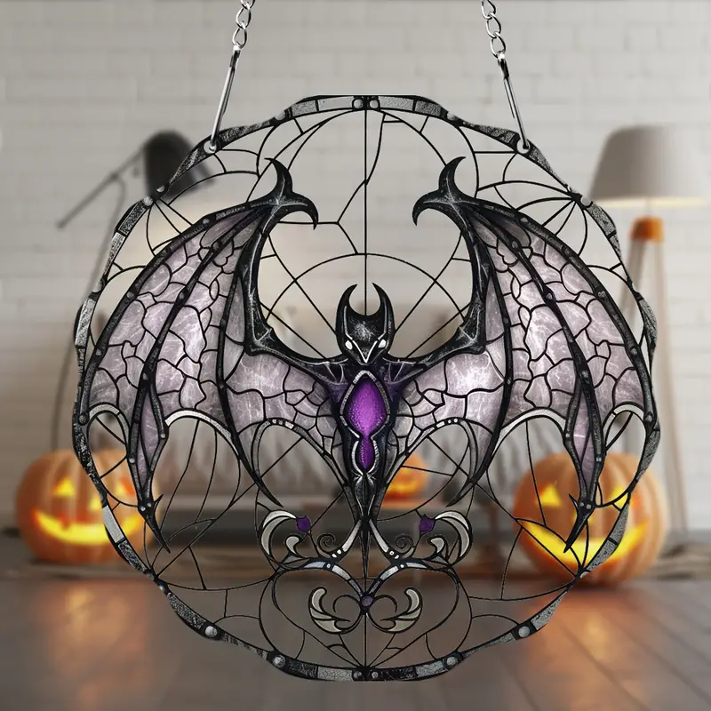 Spooky Bat Acrylic Suncatcher - 5.9 Stained Glass Style Window Hanging, Perfect for Halloween Decor, Porch & Home ORHA2608