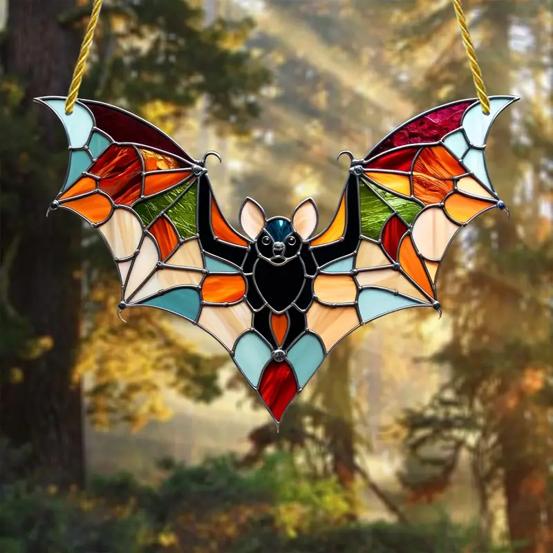 Stunning Stained Glass Bat Sun Catcher 13.8cm x 5.43in, 20cm x 7.87in, Hanging Window Decoration, Acrylic Wall Art, Outdoor Decor, Animal Theme, No Feathers, No Electricity Required ORHA2608