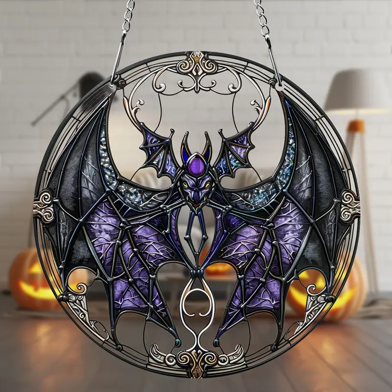 Bat-Themed Acrylic Suncatcher - 5.9 Stained Glass Window Hanging, Perfect For Halloween Decor & Gifts, Ideal For Kitchen, Porch, Home & Wall ORHA2608