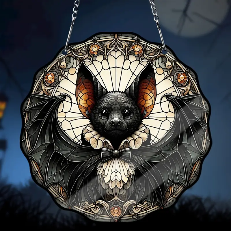 Cute Bat 5.9 Acrylic Window Hanging Stained Suncatcher - 2D Flat Halloween Decor - Perfect for Kitchen, Porch, Wall, Home, Room, Gift Shop Decor ORHA2608