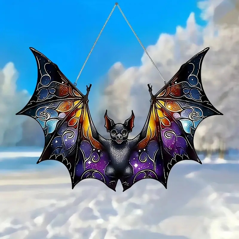 Elegant Bat-Themed Acrylic Sun Catcher - 11.4X7.16  Colorful Stained Glass Style Wall & Window Decor For Home, Garden, And Office  Versatile Hanging Ornament With Animal Theme ORHA2608