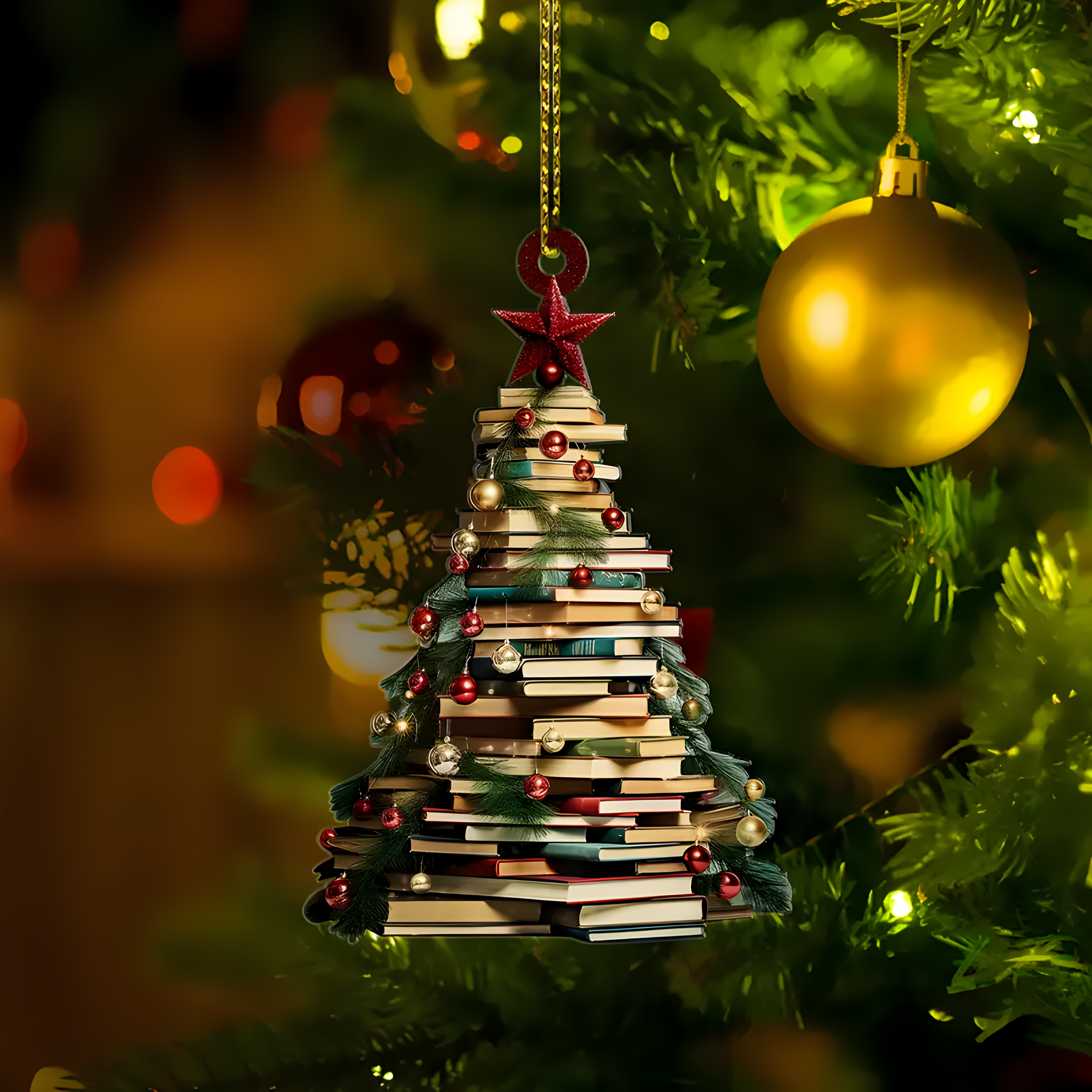 Acrylic Christmas Tree Ornament - Book-Themed Decor for Readers & Librarians, Classic Style, No Power Needed, Perfect for Home & Office Holiday Decor ORN2709