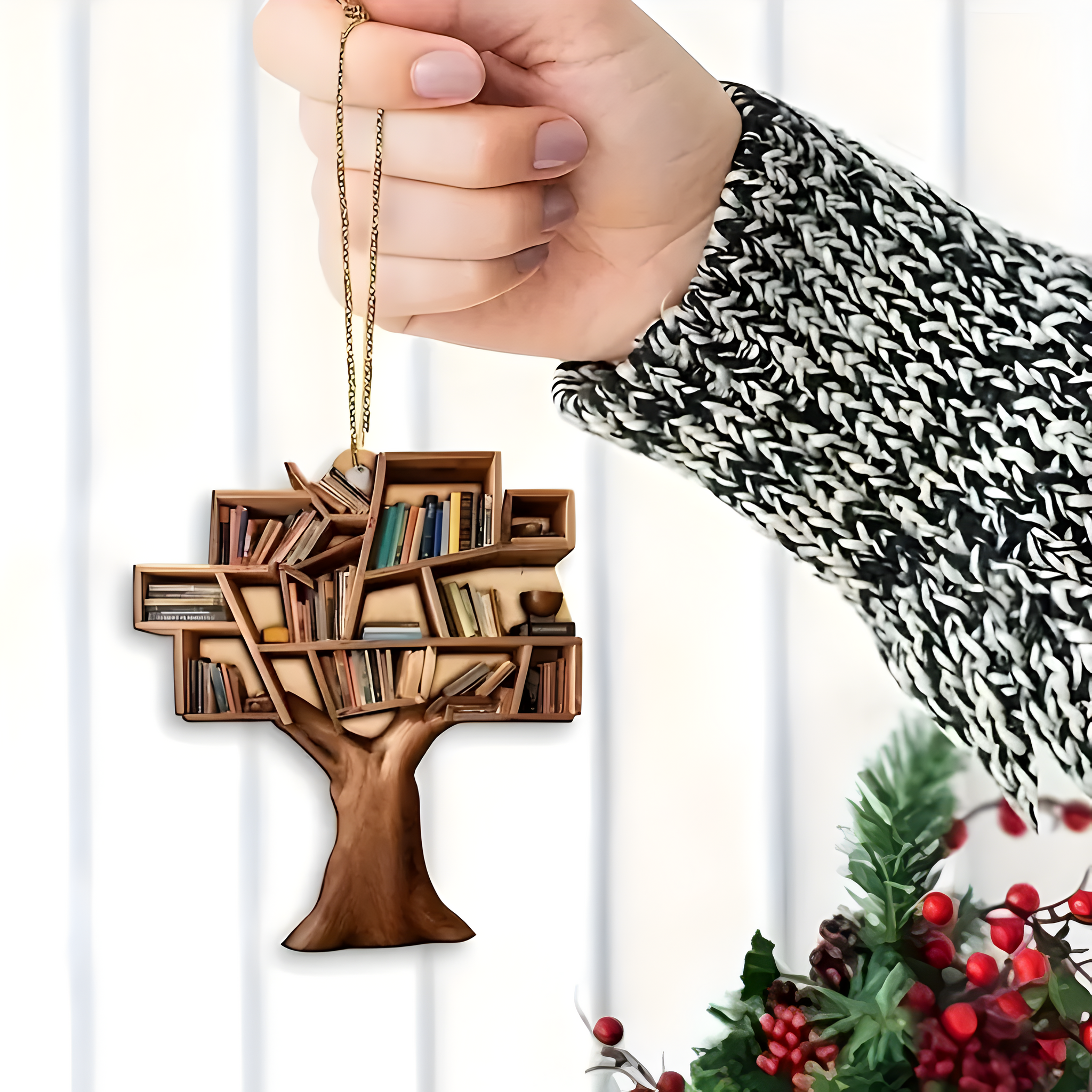 2D Book Tree Acrylic Ornament - Unique Classic Style Hanging Decoration for Book Lovers, No Electricity Required, Featherless, Perfect Gift for Librarians ORN2709