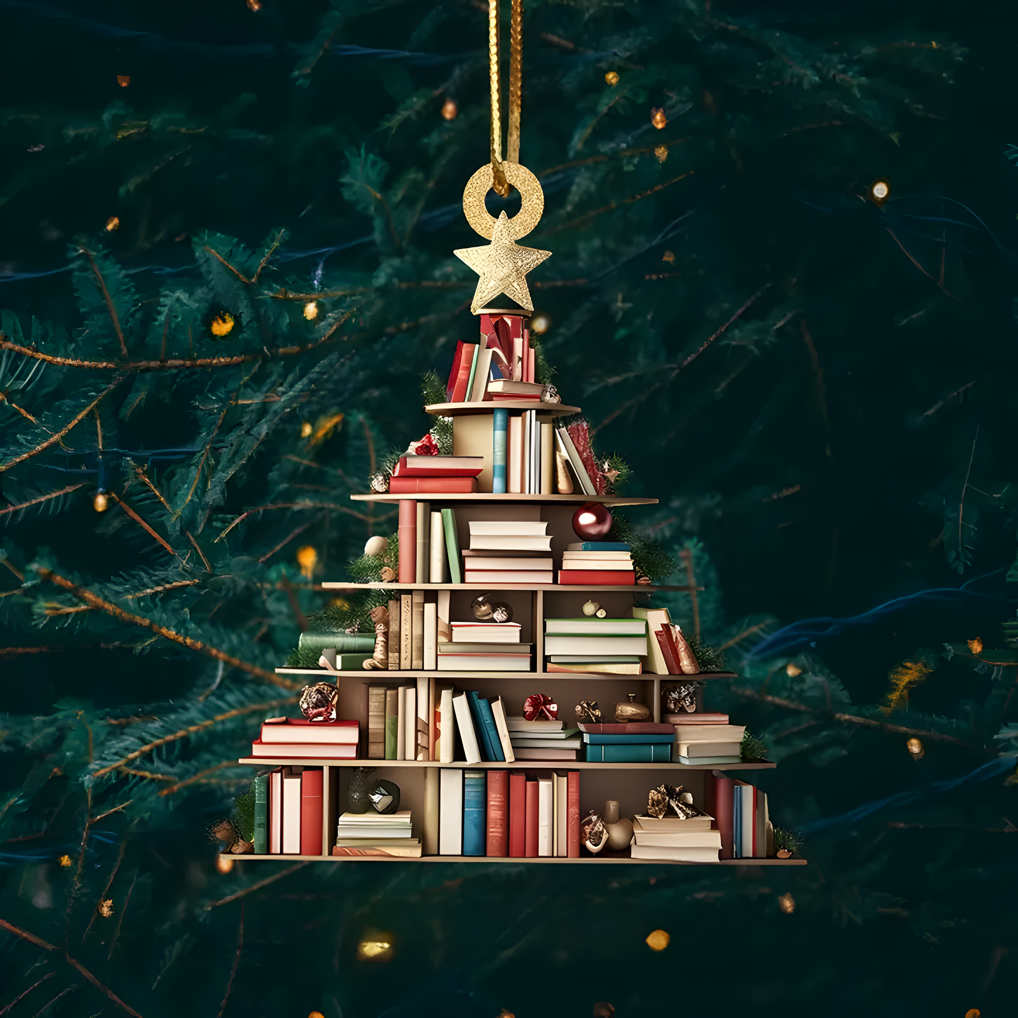 Acrylic Book Tree Christmas Ornament - Wall Mount Stacking Book Design for Holiday Tree Decoration, Book Lovers Gift, Vintage Bookshelf Theme Hanging Decoration ORN2709