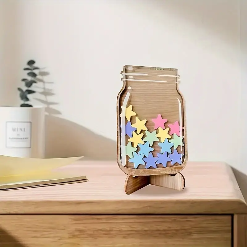 Wooden Classroom Star Reward Jar, Cool Teaching Stickers, Suitable For Home And School Teacher Reward Gifts REJARTEM