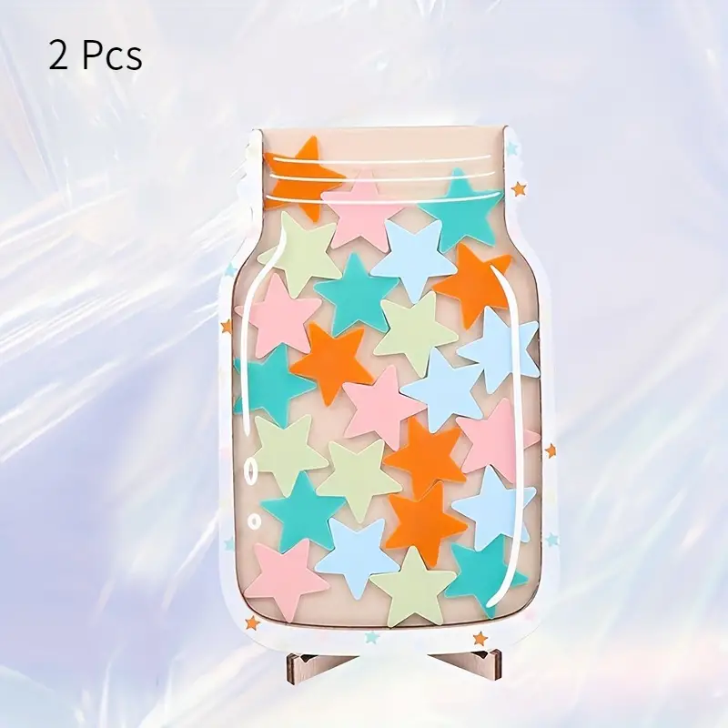 2PCS Classroom Stars Reward Jar with Cool Teaching stickers - wood, suitable for home and school teacher reward stickers REJARTEM