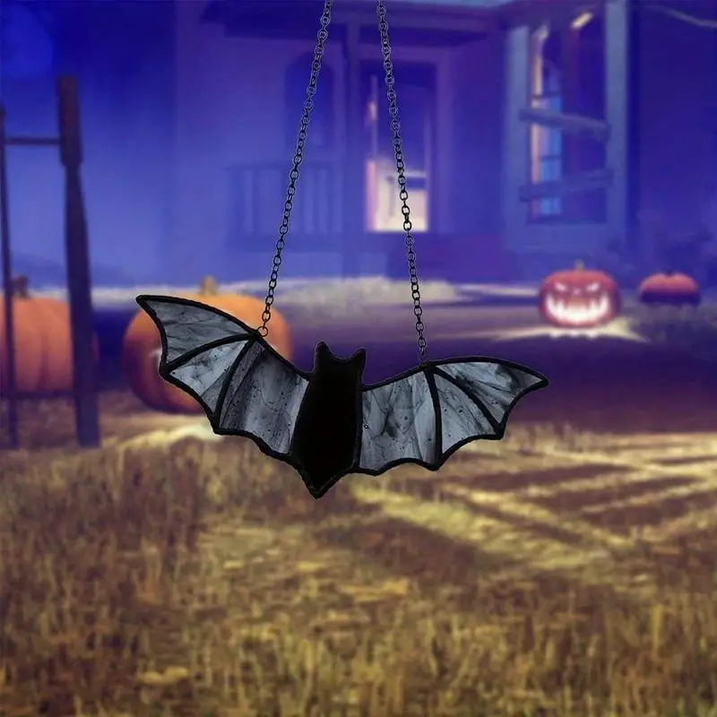 Halloween Bat Suncatcher Decoration ? Stained Acrylic Gothic Window Hanging ? Spooky Haunted House Horror Prop ? Festive All Occasion Ornament ORHA2408