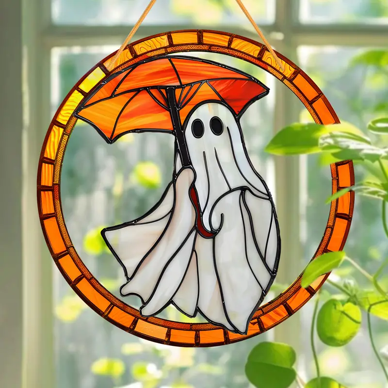 Spooky Ghost Suncatcher - Colorful Acrylic Window Hanging 8x8, Perfect for Halloween Decor, Housewarming Gifts & Wreath Centerpieces ORHA2408