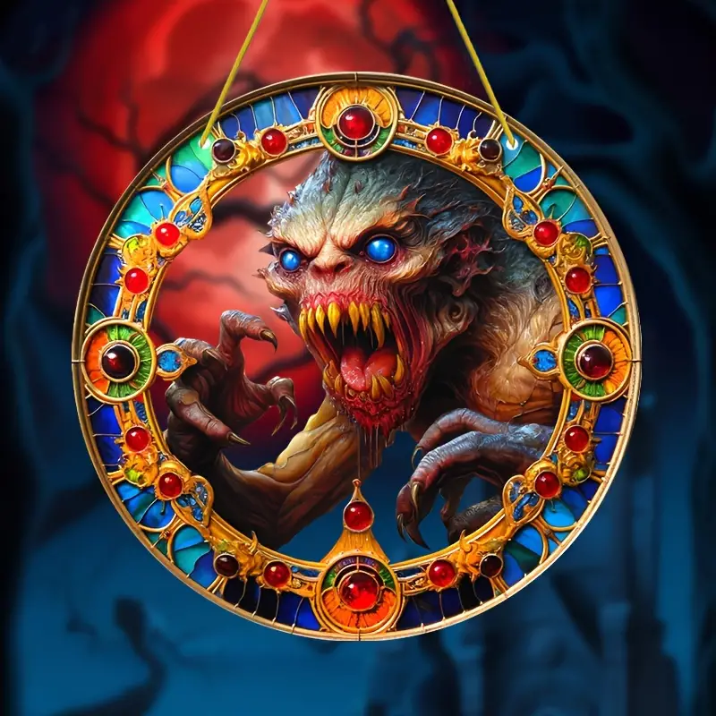 Spooky Halloween Zombie Sun Catcher - 8x8 Acrylic Window Hanging, Perfect for Garden & Room Decor, Whimsical Horror Theme Spooky Home Decor ORHA2408